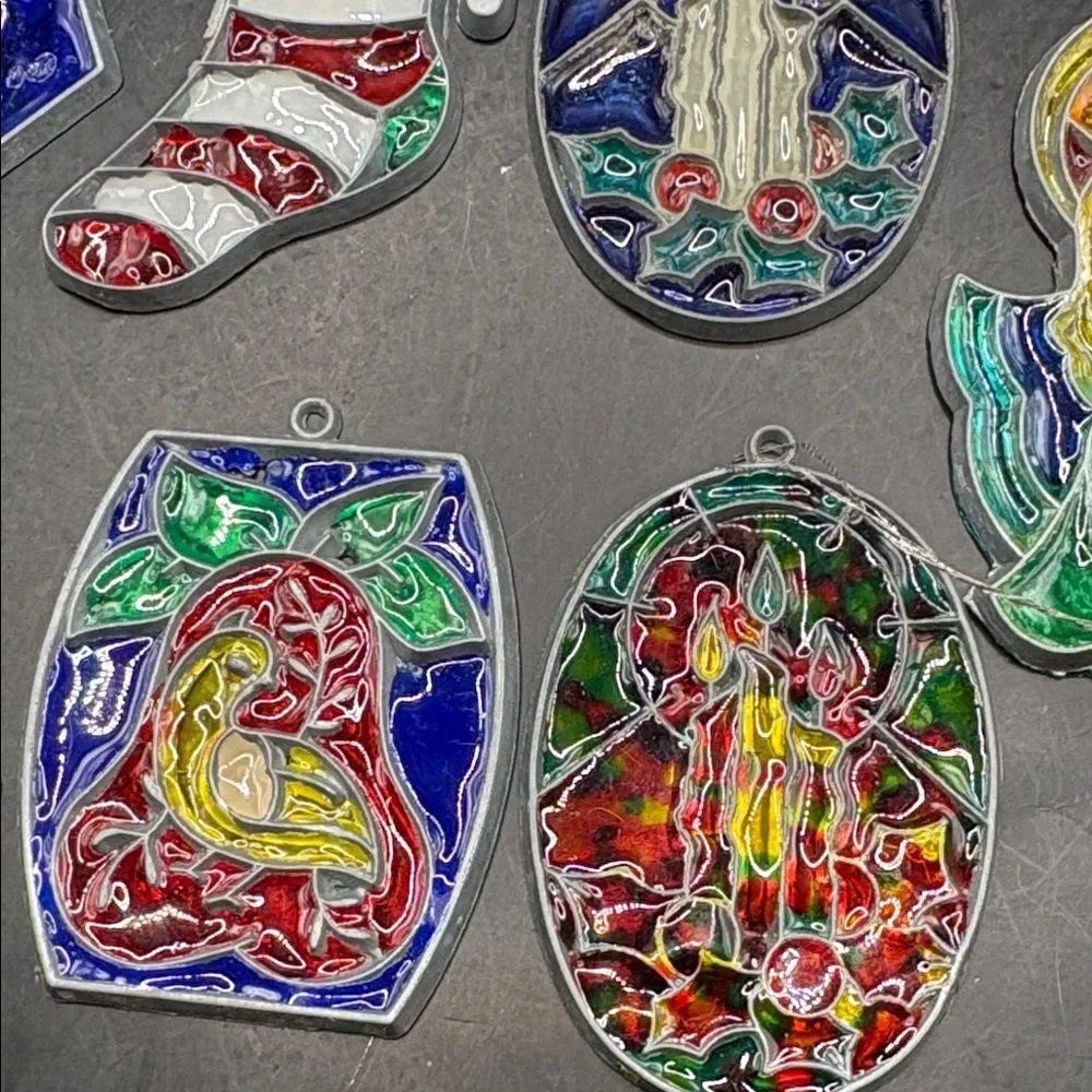 Colorful Vintage Plastic Stained Glass Ornaments